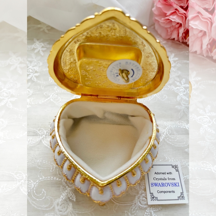 カメオ風 ハートオルゴール 花柄 アンチモニーオルゴール ジュエリー