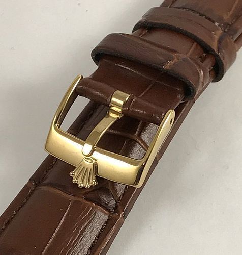 ROLEX 16mm Plated Logo Buckle 19mm Crocodile Pattern Leather Strap
