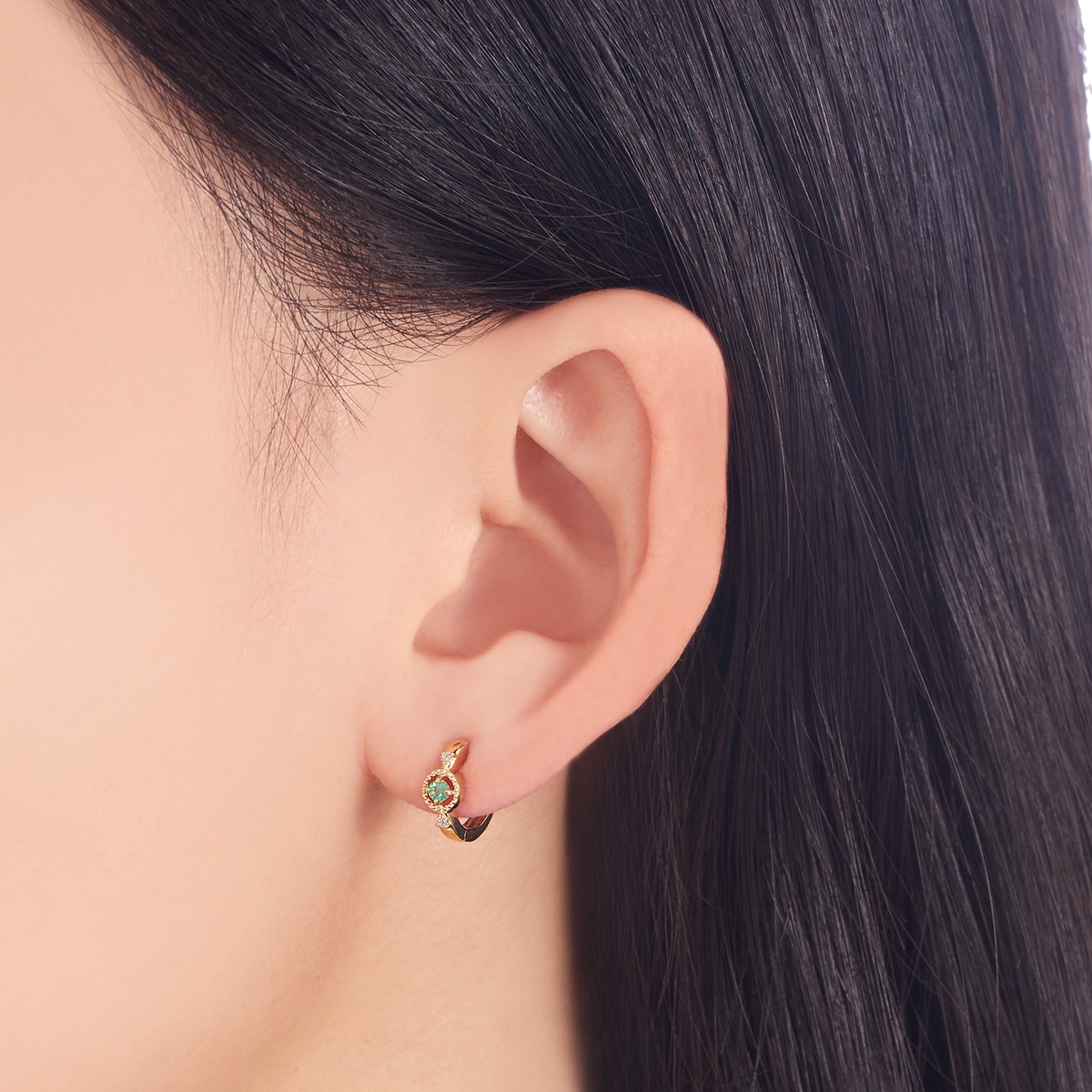 K10イエローゴールドエメラルドピアス(RPE489-003)|TSUTSUMI