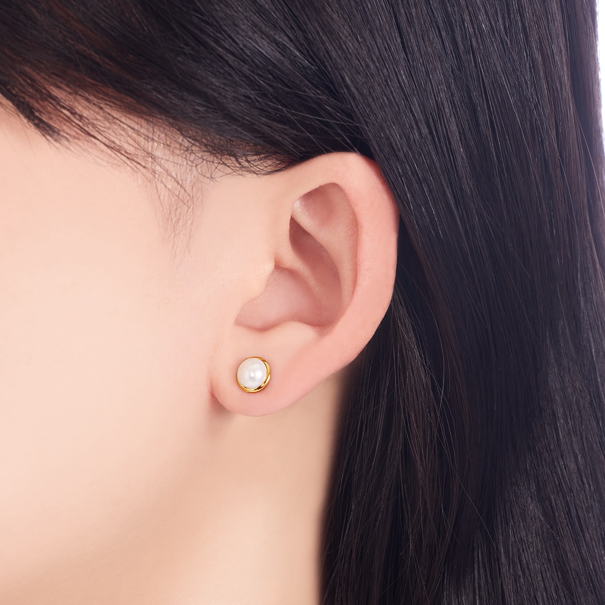 K18イエローゴールド淡水パールピアス（6mm）(RPE394-003)|TSUTSUMI