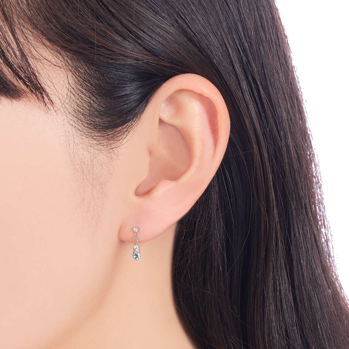 K10ホワイトゴールドアクアマリンピアス(RPE783-002)|TSUTSUMI