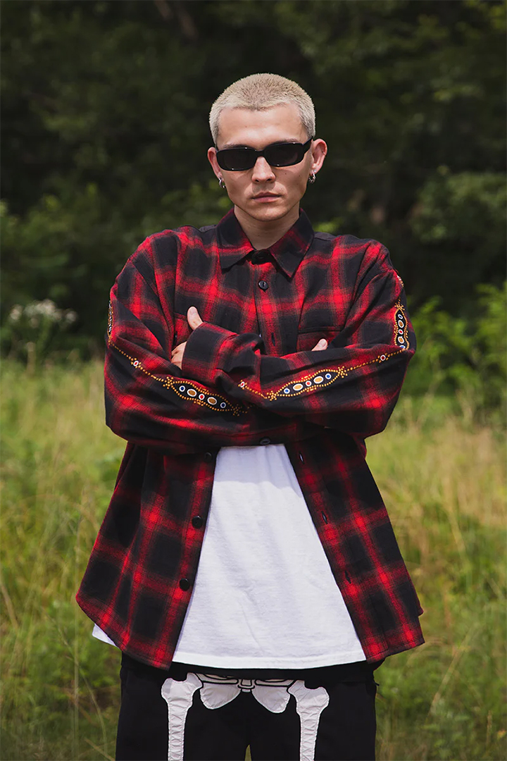 SOLD}MAYO メイヨー STUD LOOK EMBROIDERY CHECK SHIRT スタッズ風刺繍