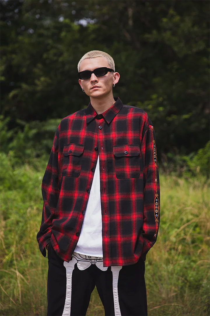 SOLD}MAYO メイヨー STUD LOOK EMBROIDERY CHECK SHIRT スタッズ風刺繍