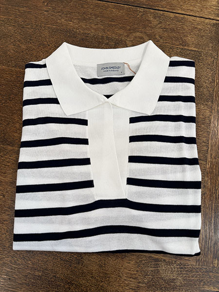 JOHN SMEDLEY SOLA オーバーサイズボーダー柄コットンニットポロシャツ