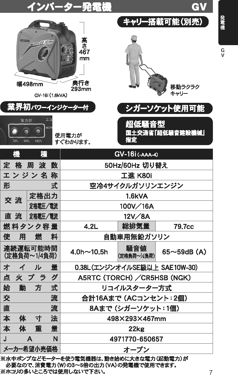 工進 GV-16i インバーター発電機 ウエダ金物【公式サイト】