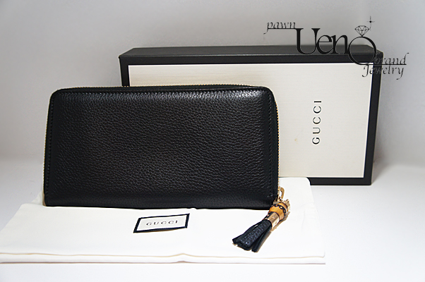 GUCCI グッチ】ラウンドファスナー長財布 バンブー フリンジ（黒