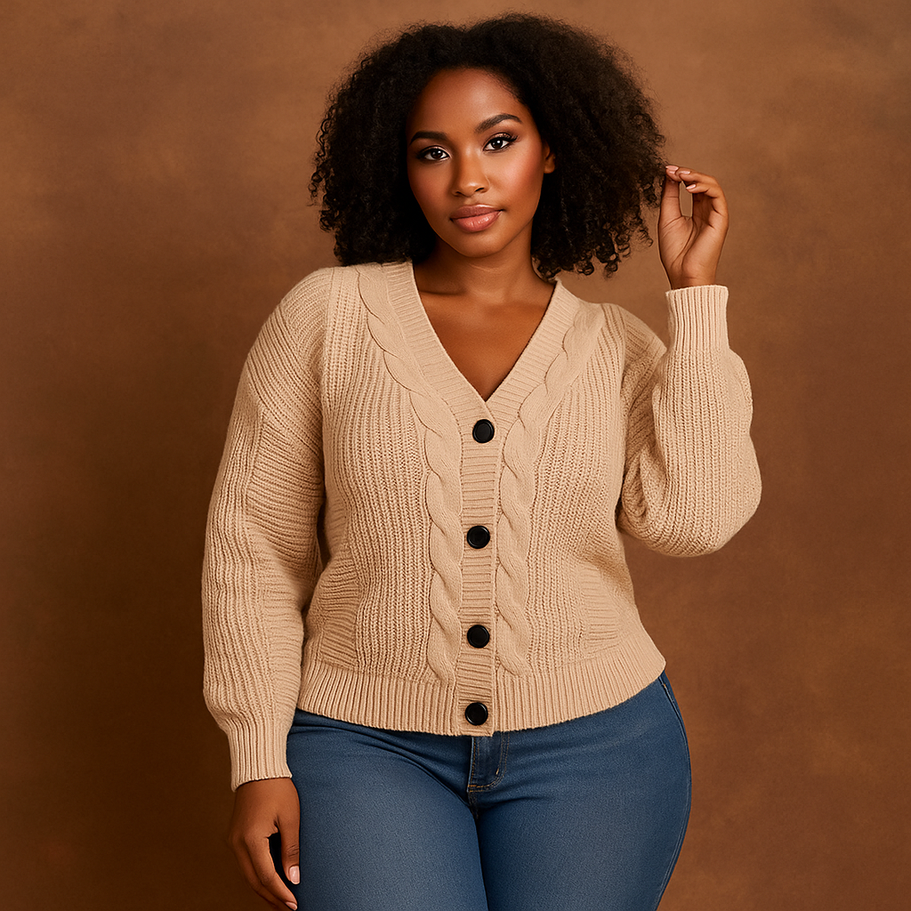 Missy Missi Ladies Cardigan Ribbed Knit Button Front - UHQ