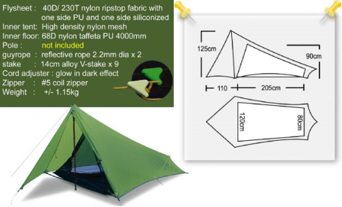 シルナイロン 製 モノポール ソロ・テント