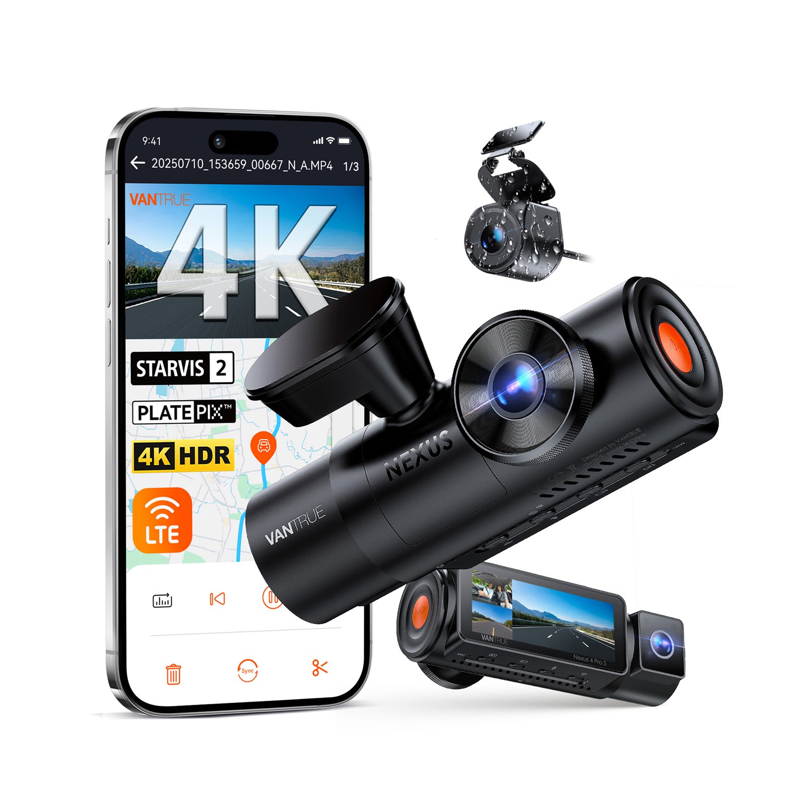 Vantrue N4 Pro S 4K 3-Channel Dash Cam | Front + Inside + 2.5K