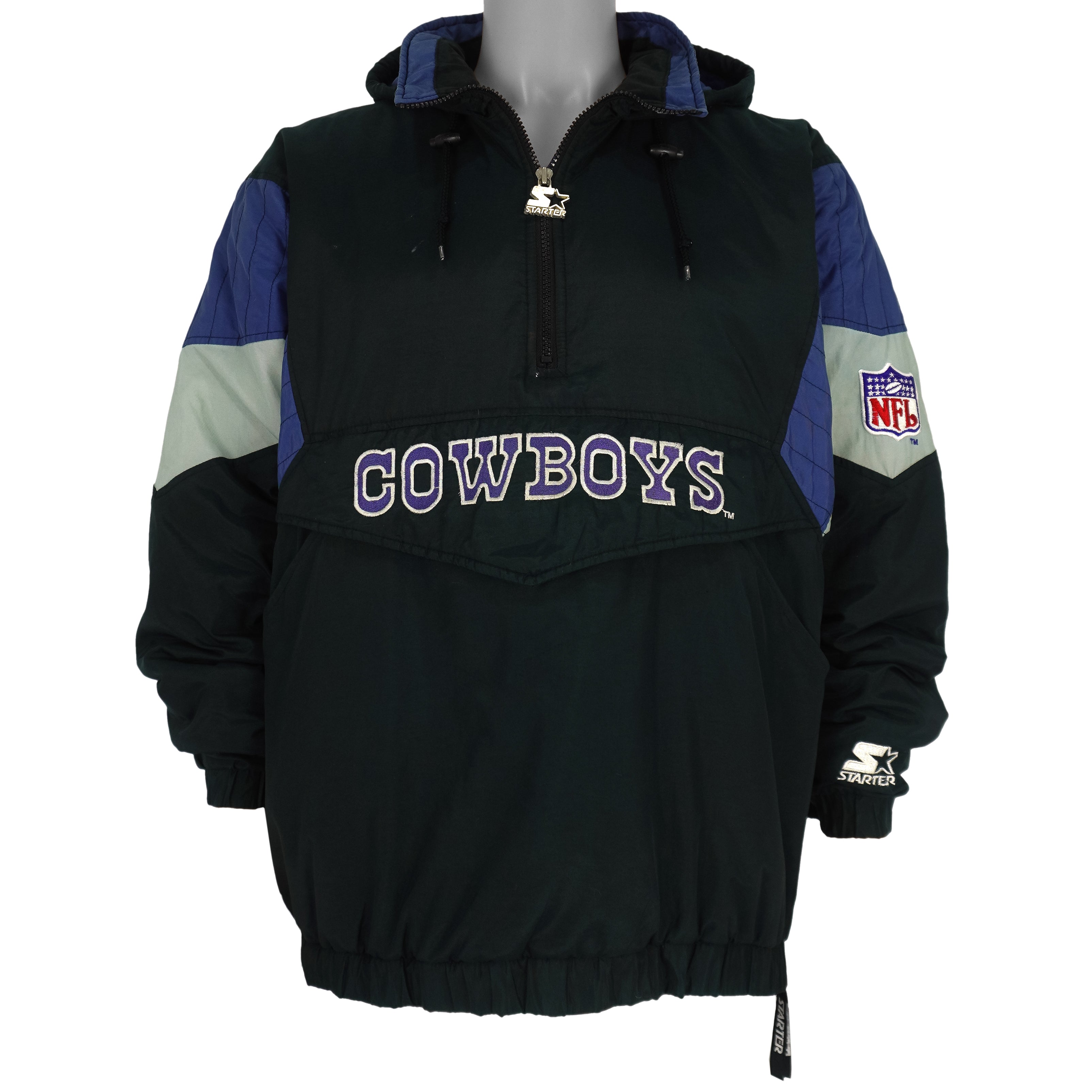 Vintage Starter - Dallas Cowboys 1/4 Zip Hooded Jacket 1990s Large