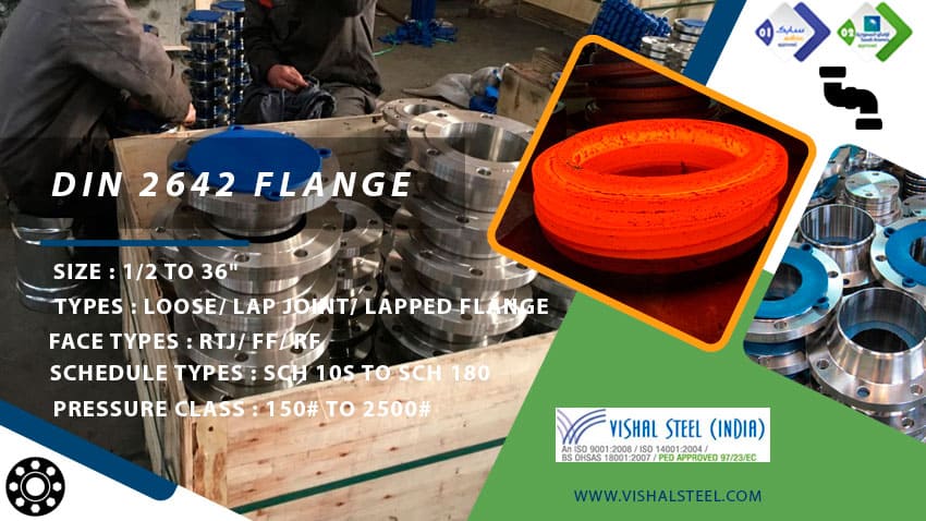 DIN 2642 Flange | DIN 2642 PN10 Lap Joint Flange dimensions in mm