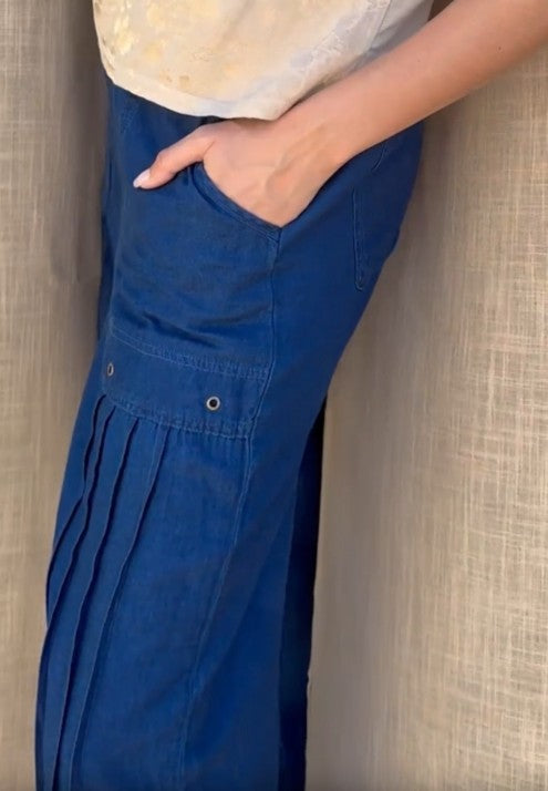 XCVI Arvid Indigo Twill Mock-Denim Wide-Leg Pull-On Pant