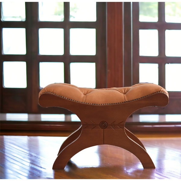 アンティーク調 チェスターフィールド調 オットマンスツール（キャメル