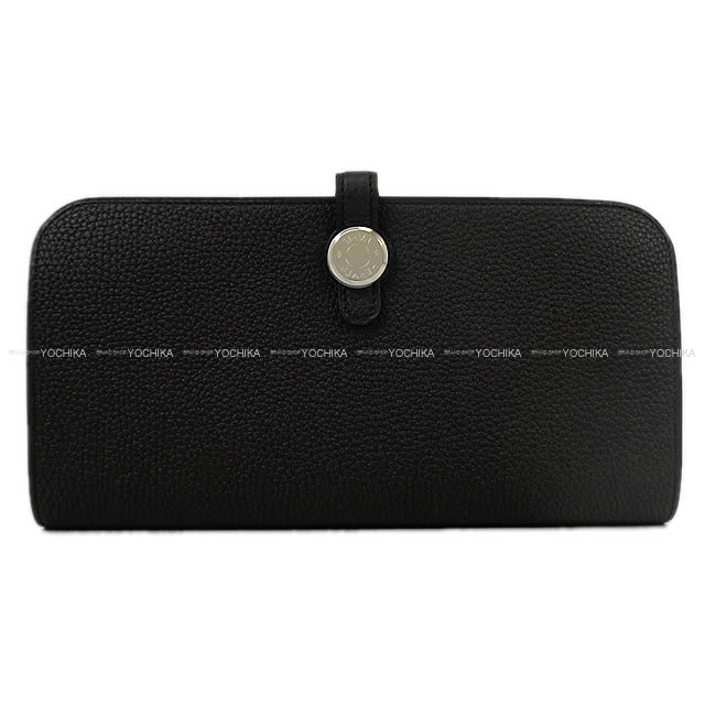 HERMES エルメス 長財布 ドゴンロング 黒 (ブラック) トゴ シルバー