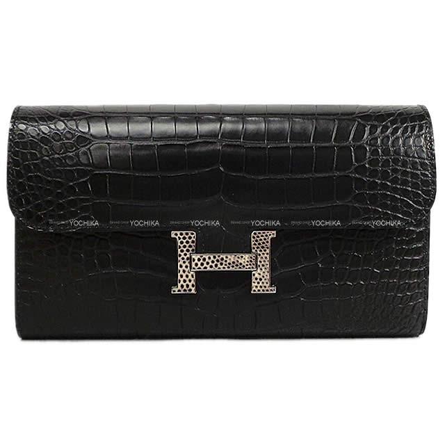 HERMES エルメス 長財布 コンスタンスロング 黒/オンブレ クロコダイル