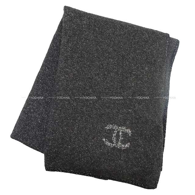 CHANEL シャネル マフラー ラメニット ツイード ココマーク付き グレー