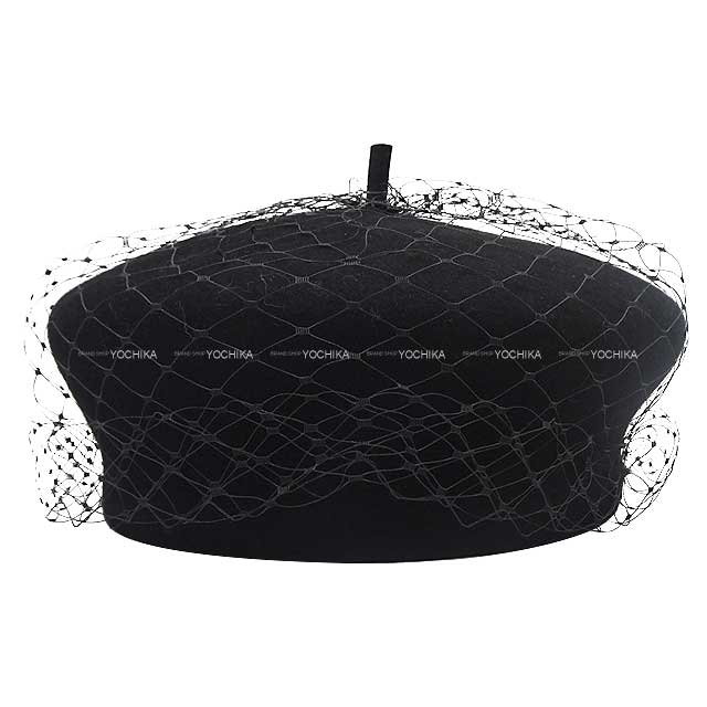 Dior ディオール ベレー帽 チュール付 #58 黒 (ブラック) ラビット 60