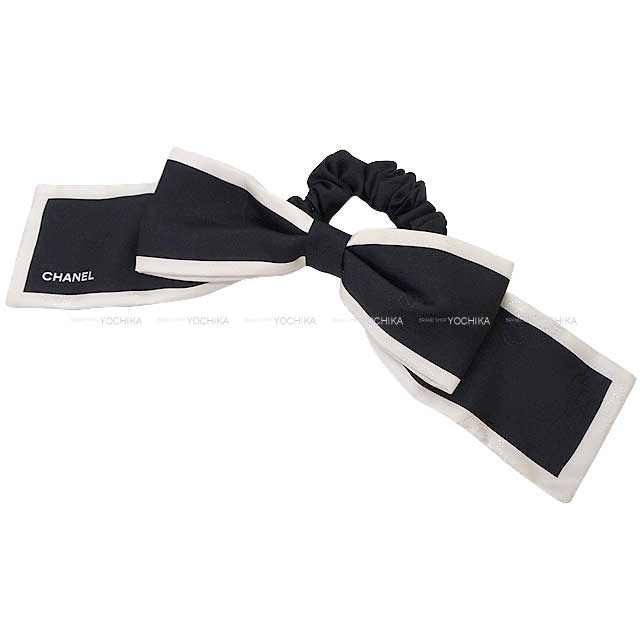 CHANEL シャネル ヘアアクセサリー シュシュ リボン カメリア 白/黒