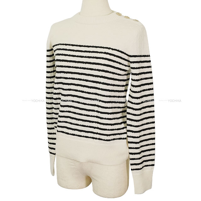 CHANEL アイボリーと黒のストライプ ニットセーター36 CHANEL シャネル