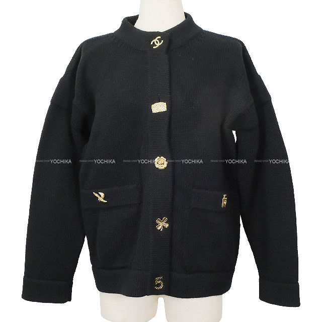 CHANEL シャネル カーディガン ニット アイコン ココマークボタン 黒