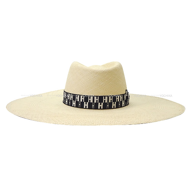 HERMES エルメス ストローハット 麦わら帽子 H柄 黒 (ブラック)/白