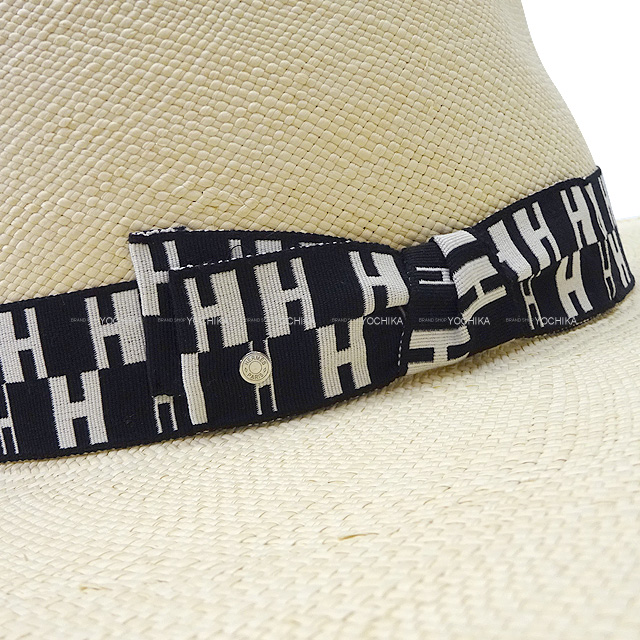 HERMES エルメス ストローハット 麦わら帽子 H柄 黒 (ブラック)/白