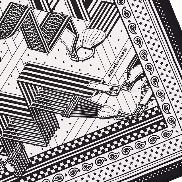 HERMES エルメス スカーフ カレ55 サングル ジグザグ バンダナ 黒