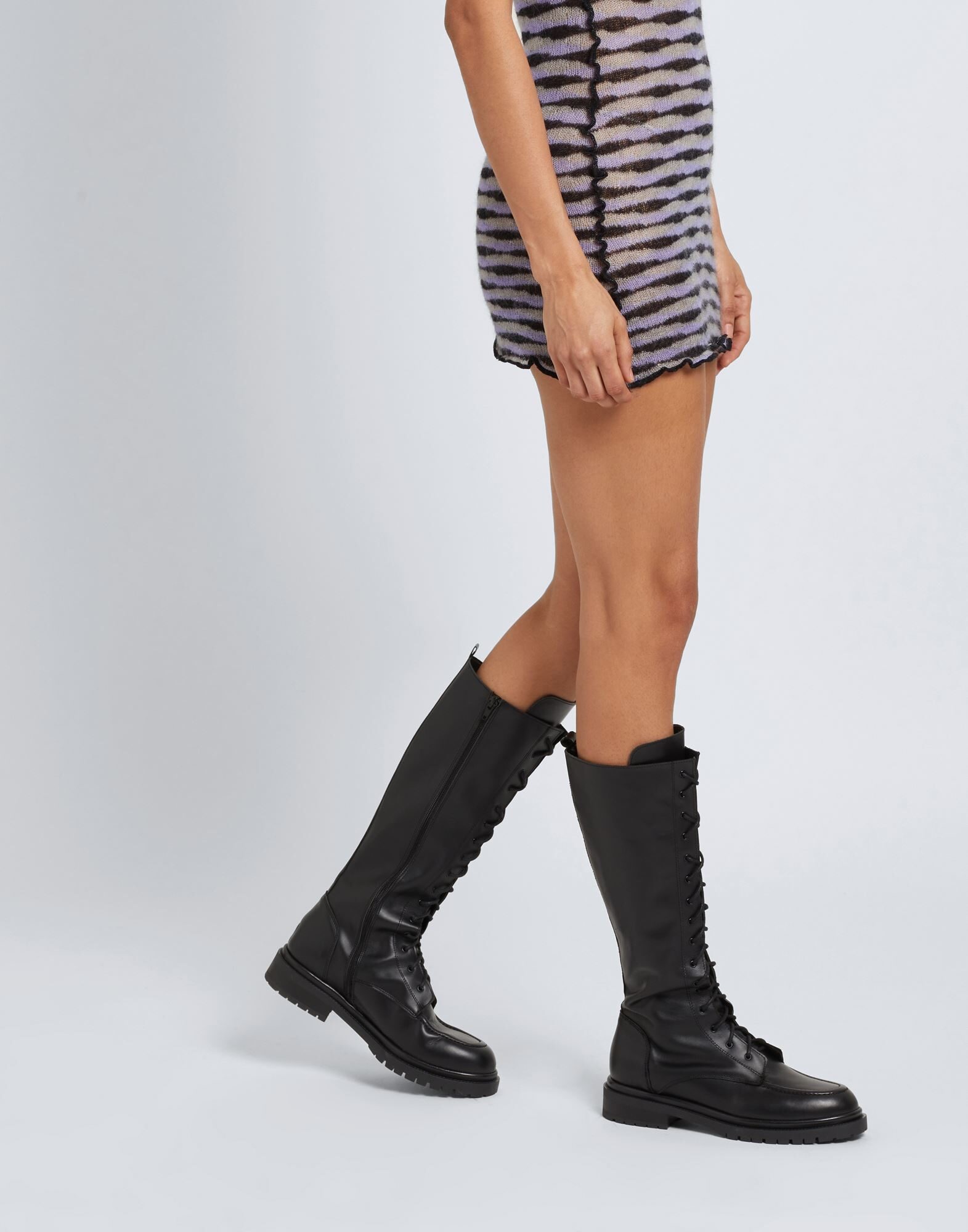 LEATHER LACE UP TALL BOOTS | Black Women's Boots | YOOX