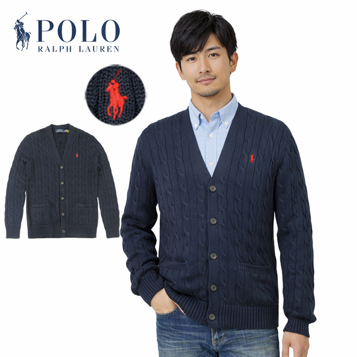 ポロ ラルフローレン メンズ ケーブル編みカーディガン ネイビー