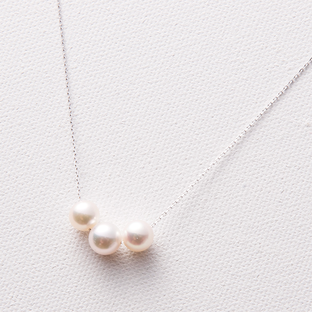 あこや真珠 3珠チェーンネックレス【Silver・アジャスター無し】