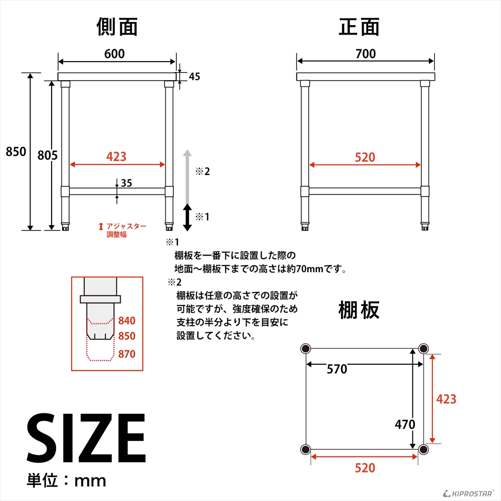 ステンレス作業台 板厚1.2mmモデル 700×600×850 業務用