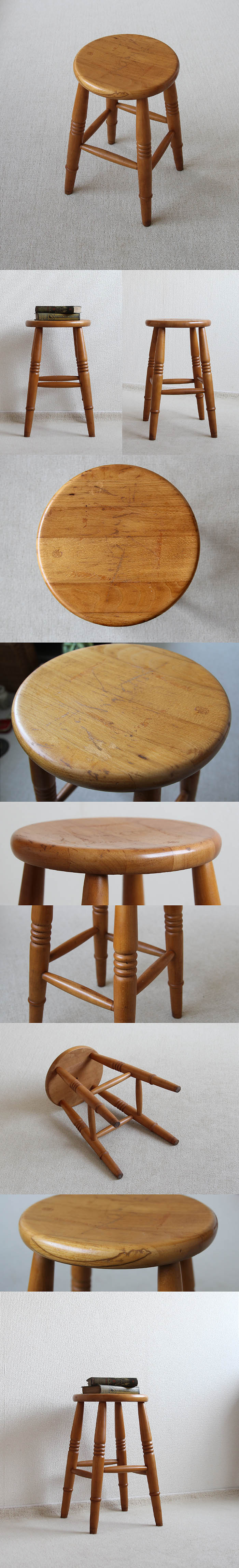 イギリス ヴィンテージ ウッドスツール 木製椅子 丸スツール