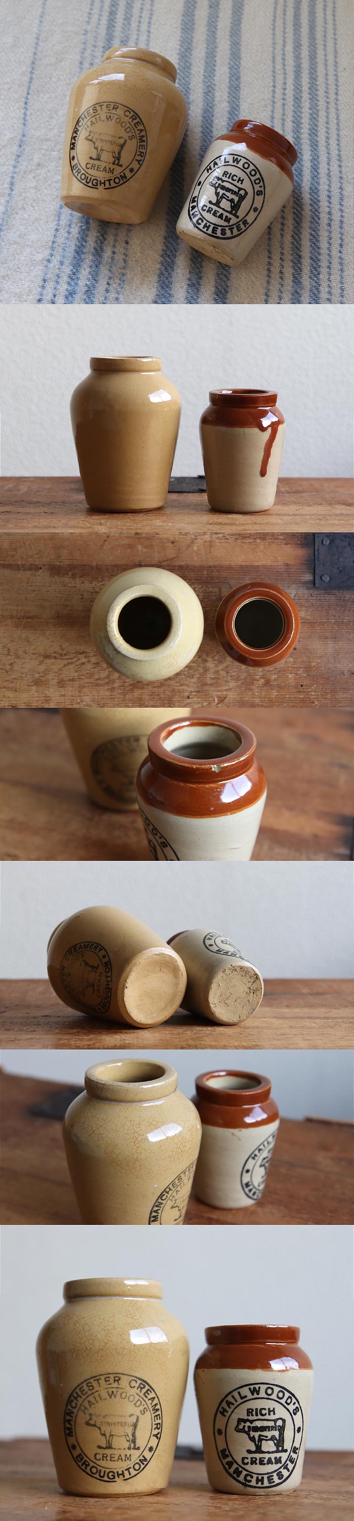 イギリス アンティーク 陶器クリームポット2本セット/クリームボトル