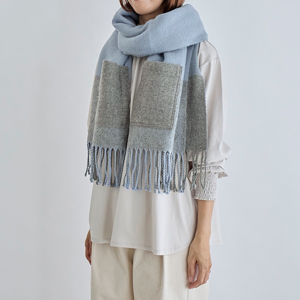ポケット付きマフラー(サックス×グレー)｜SALE（ファッション）｜料理