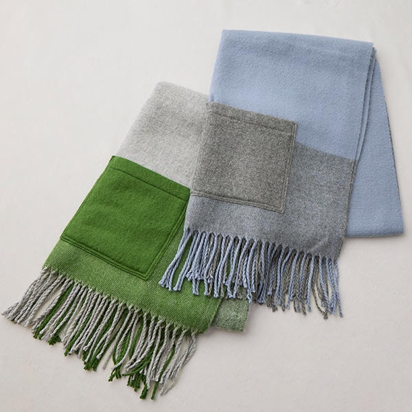 ポケット付きマフラー(サックス×グレー)｜SALE（ファッション）｜料理