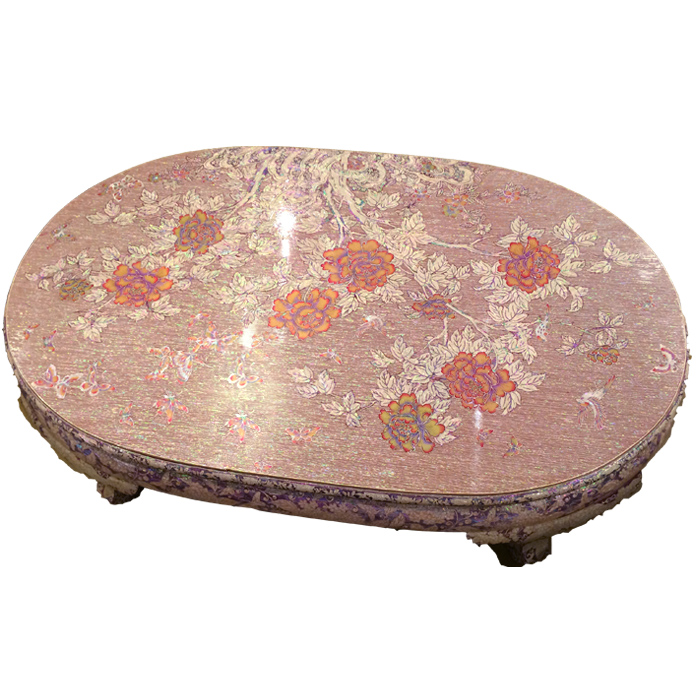 韓国高級螺鈿テーブル・楕円・牡丹図 テーブル・お膳丸型 夢市場本店