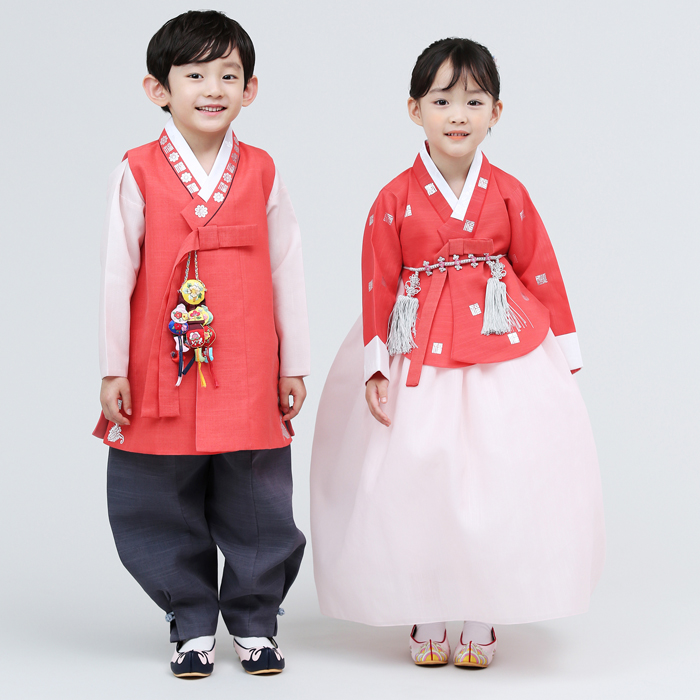 チマチョゴリセットdハンピ・朱(身長125～127cm 8号サイズ) セット 夢