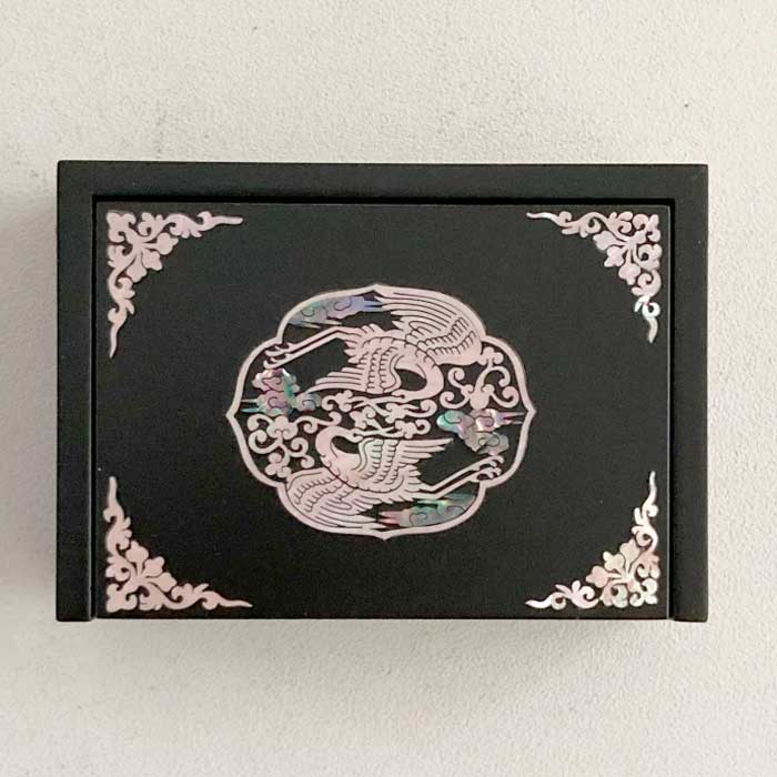 螺鈿鳳凰文様 漆黒小物入れ名刺・アクセサリーケース 韓国 螺鈿 名刺入