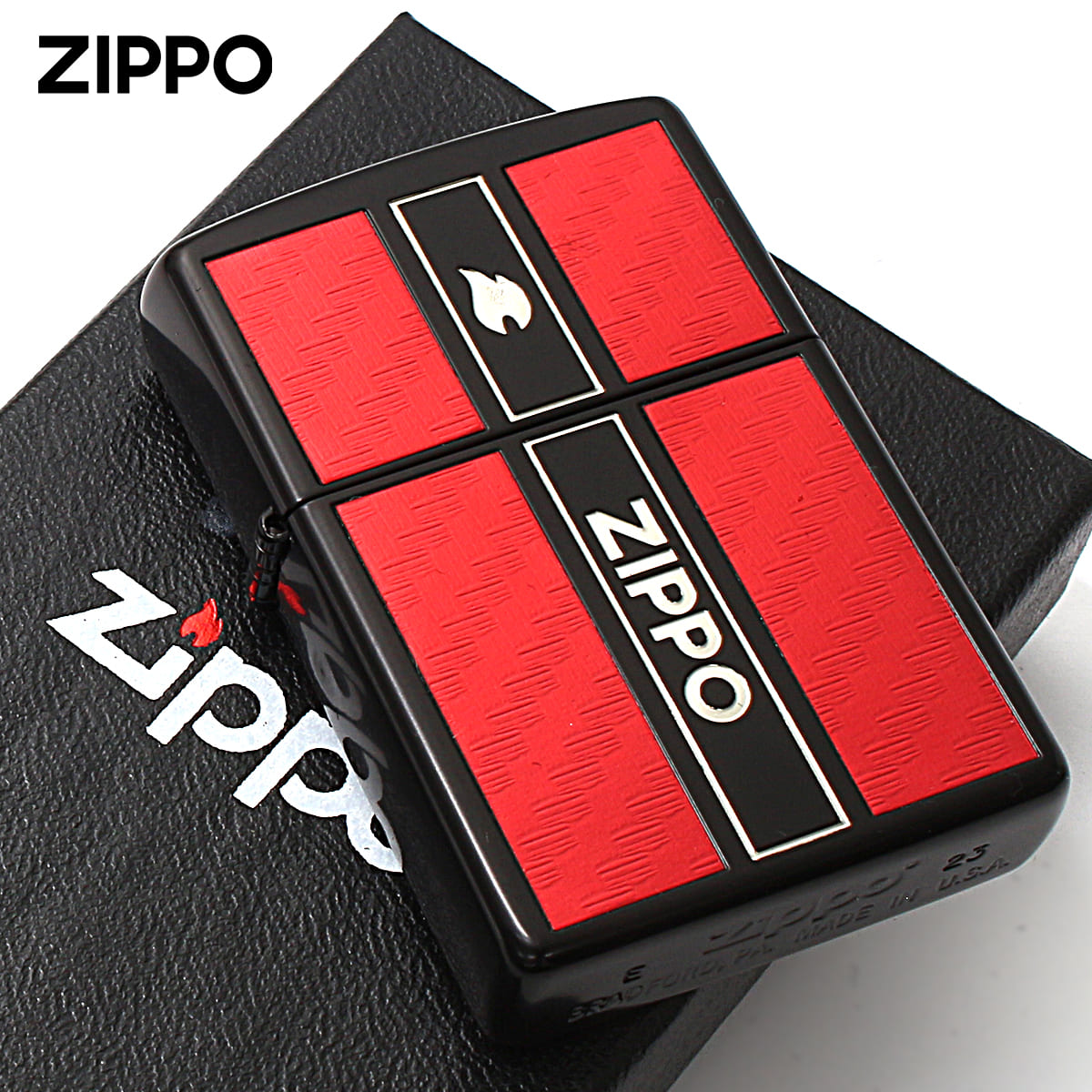 Zippo ジッポー カーボン 炎 アイコンフレーム ジッポ ロゴ レッド
