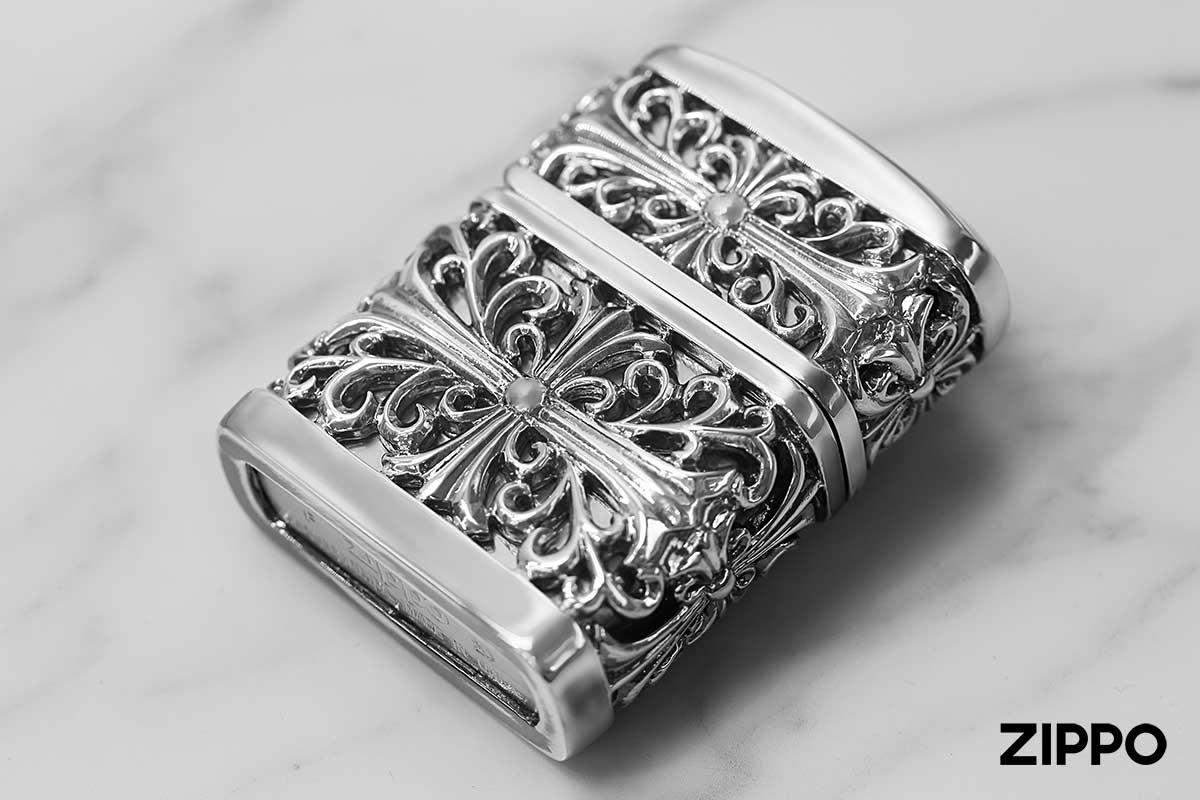 Zippo ジッポー クロス 十字架 メタル ジャケット 銀メッキイブシ