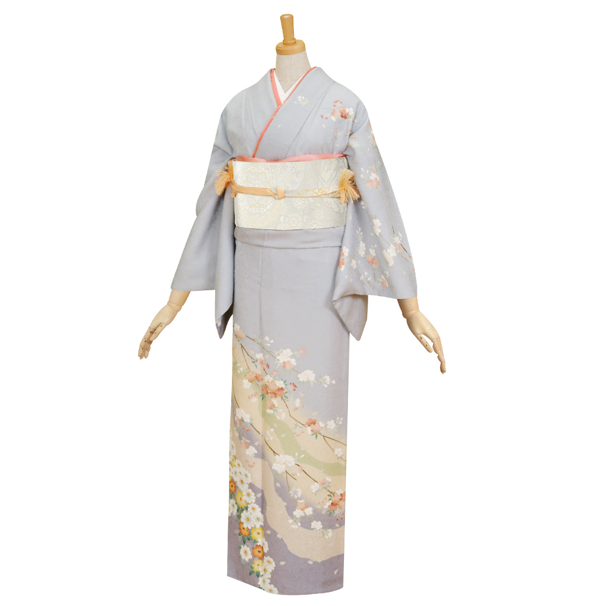 訪問着：H015 【訳あり】ブルーグレー 道長どり桜と菊☆| 訪問着