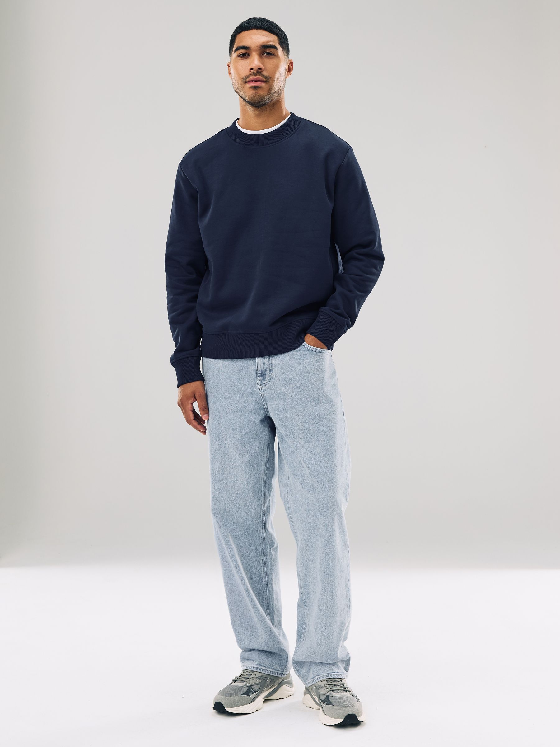 Buy Navy Blue Regular Fit Heavyweight Cotton Rich Crew Neck