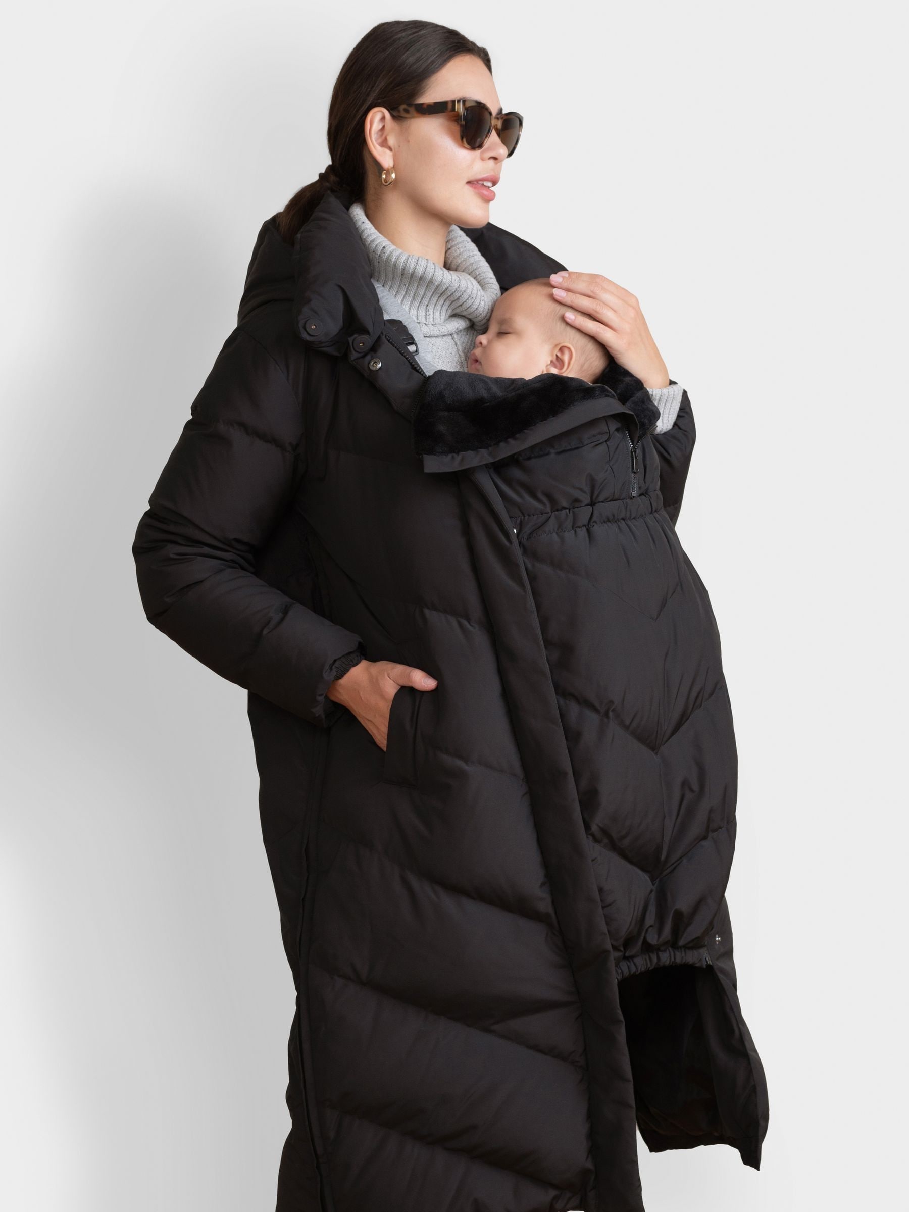 Buy Seraphine Black 3-In-1 Long Chevron Puffer Maternity Coat from
