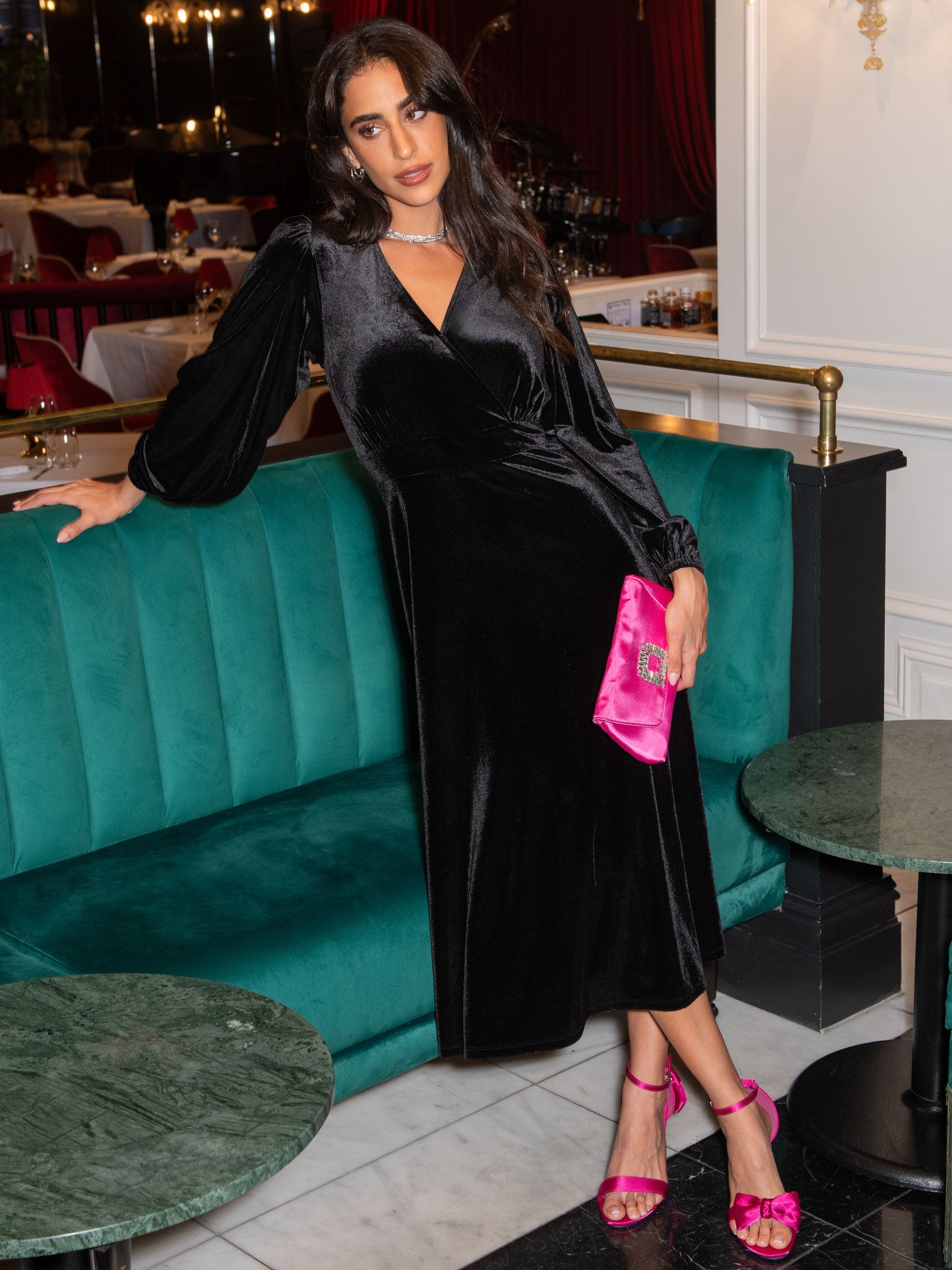 Buy Pour Moi Black Charlotte Tie Back Stretch Velvet Long Sleeve