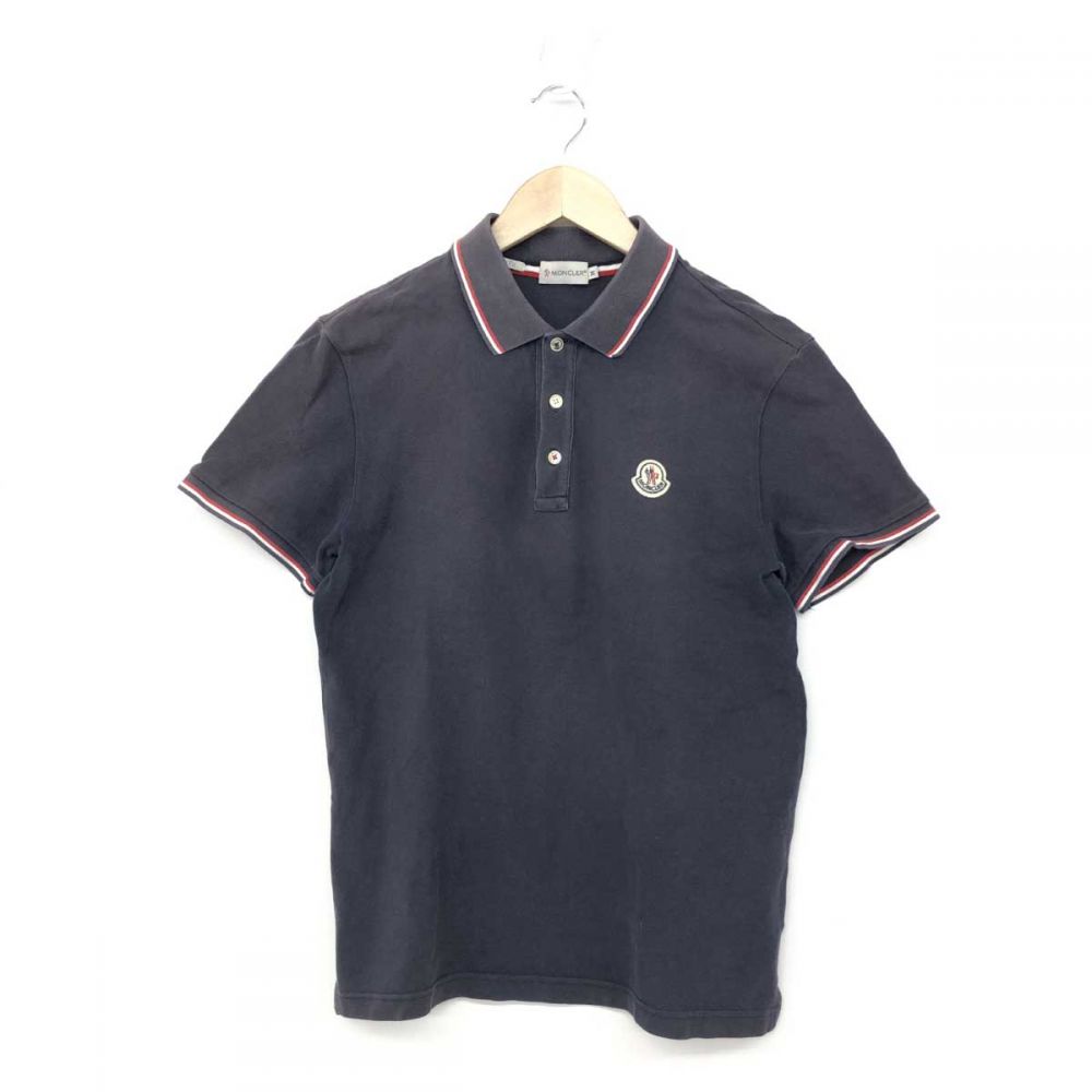 MONCLER ネイビー ポロシャツ 刺繍ロゴワッペン シルバーボタン