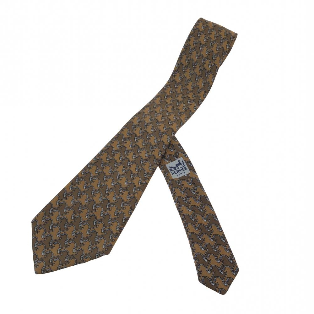 エルメス/ネクタイ/ネクタイ/馬柄/シルク100％/ブラウン/ALL/メンズ