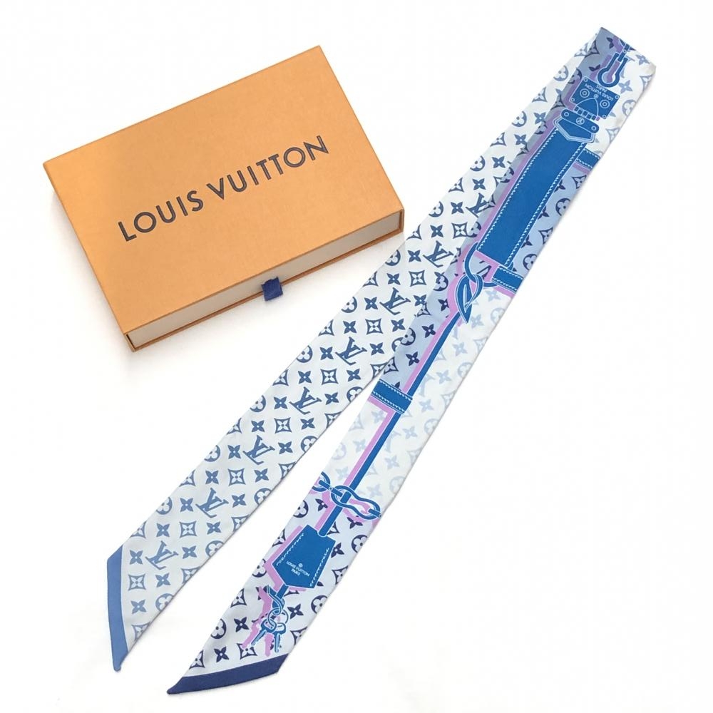 ルイヴィトン/ツイリースカーフ/バンドー/モノグラム/シルク/ブルー