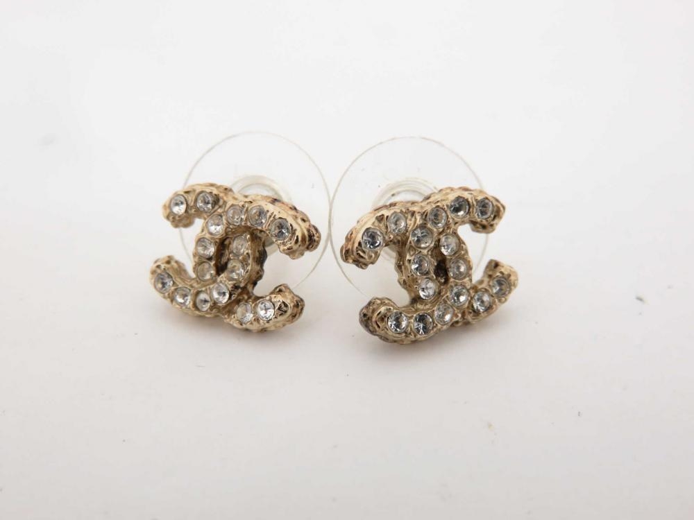 シャネル/ピアス/ココマーク/ラインストーン/刻印なし/シルバーカラー