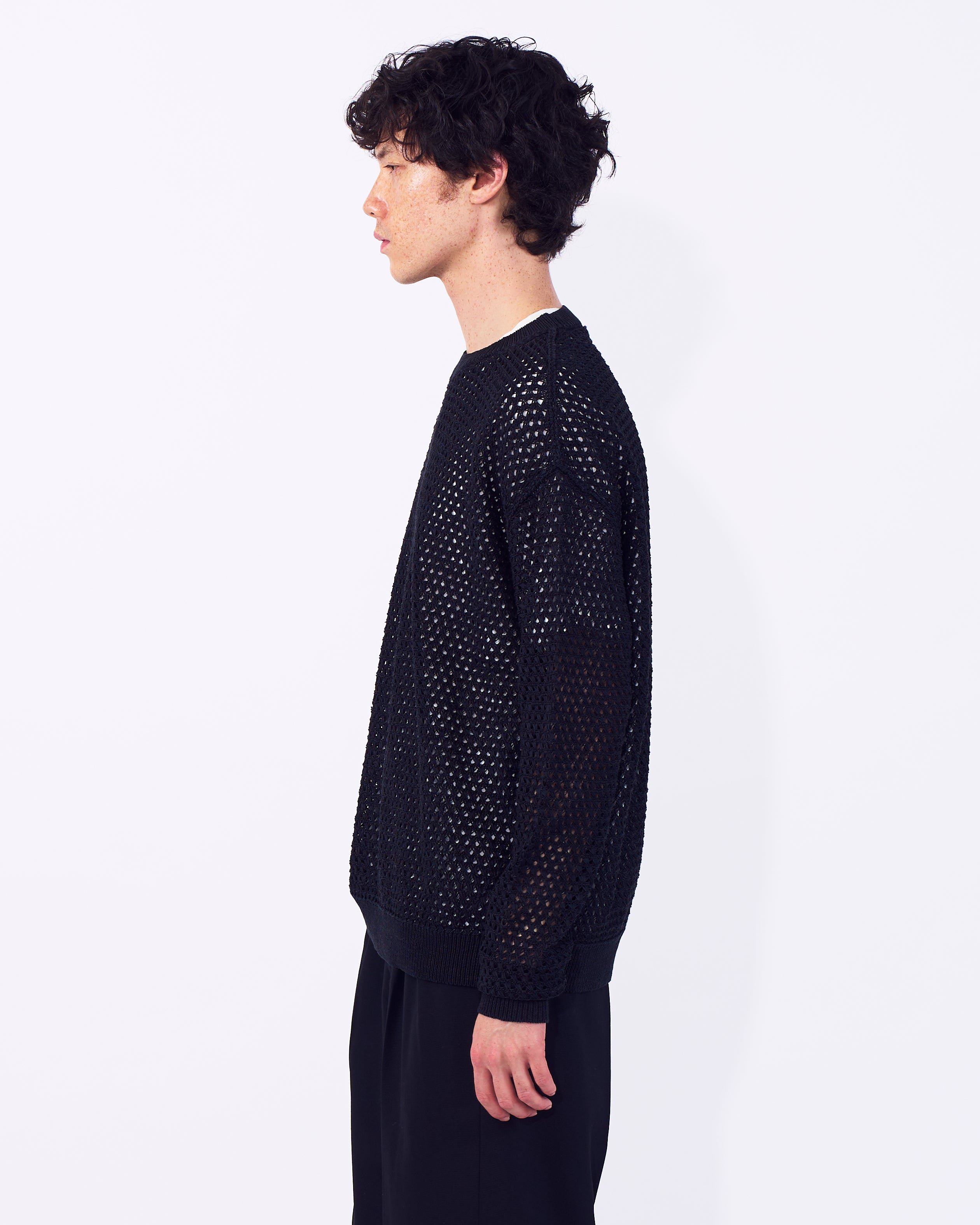 Mesh Knit Shirt Crewneck Sweater | YOKE Official Website