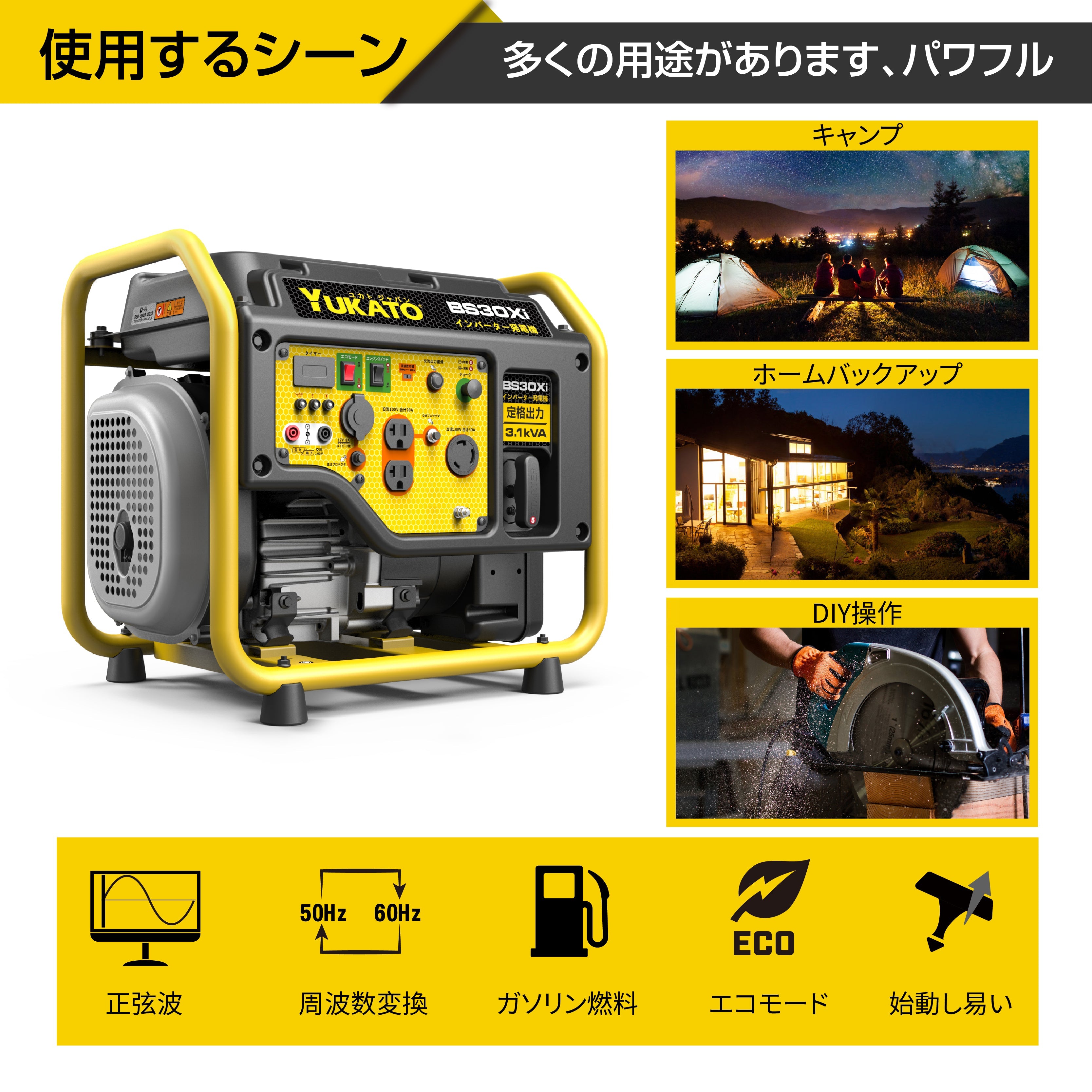 YUKATO BS30Xi インバーター発電機 オープンタイプ 3100W – YUKATO